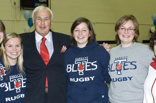Chancellor Peterson with Varsity Rugby Players