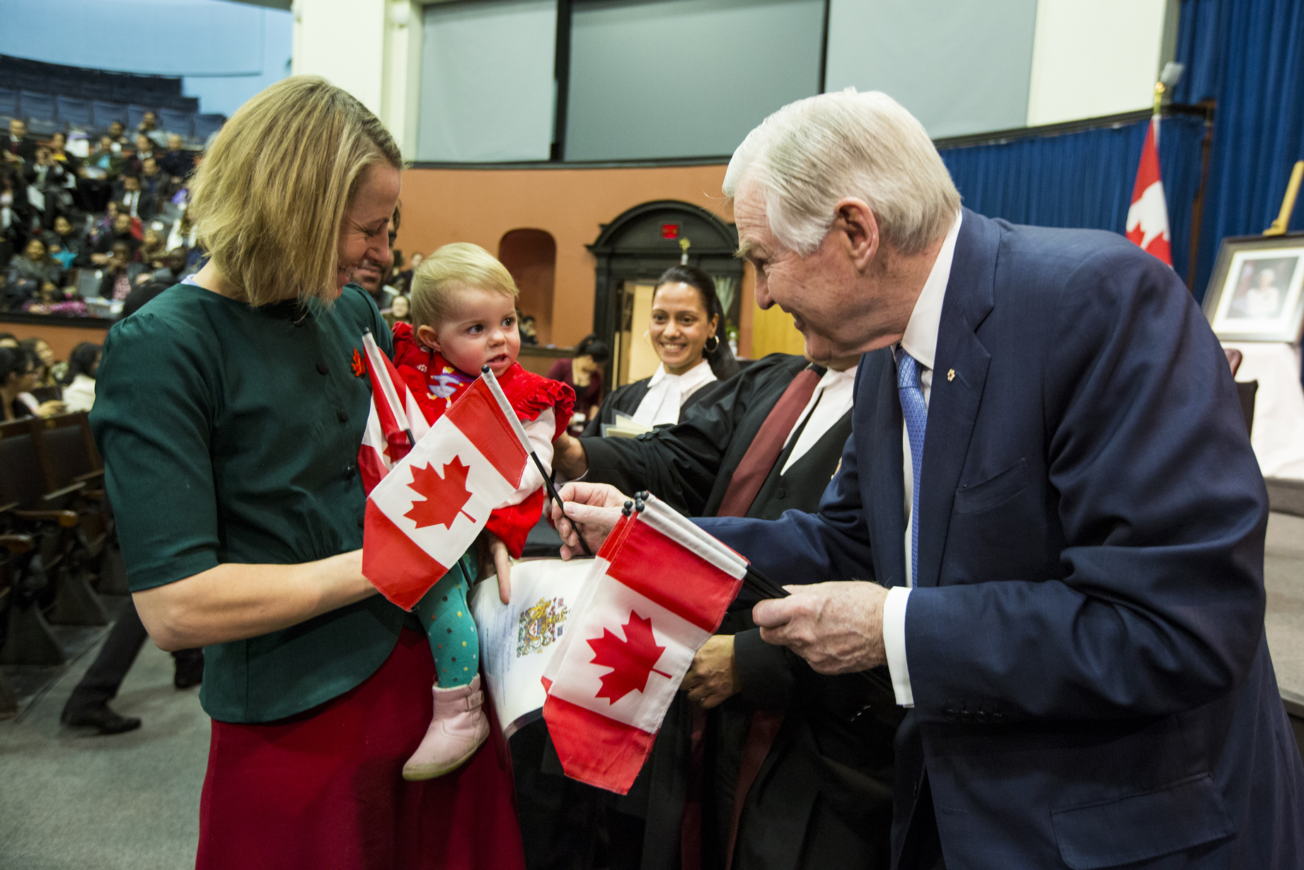 Chancellor Wilson greets members of the audience at the Citizenship Ceremony held in Convocation Hall on Feb. 6, 2016.
